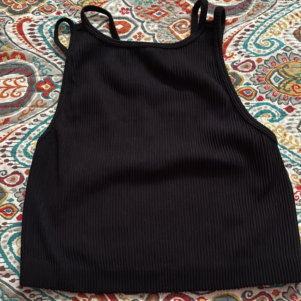 Arizona Jean Co Black ribbed cropped tank top with double straps size large